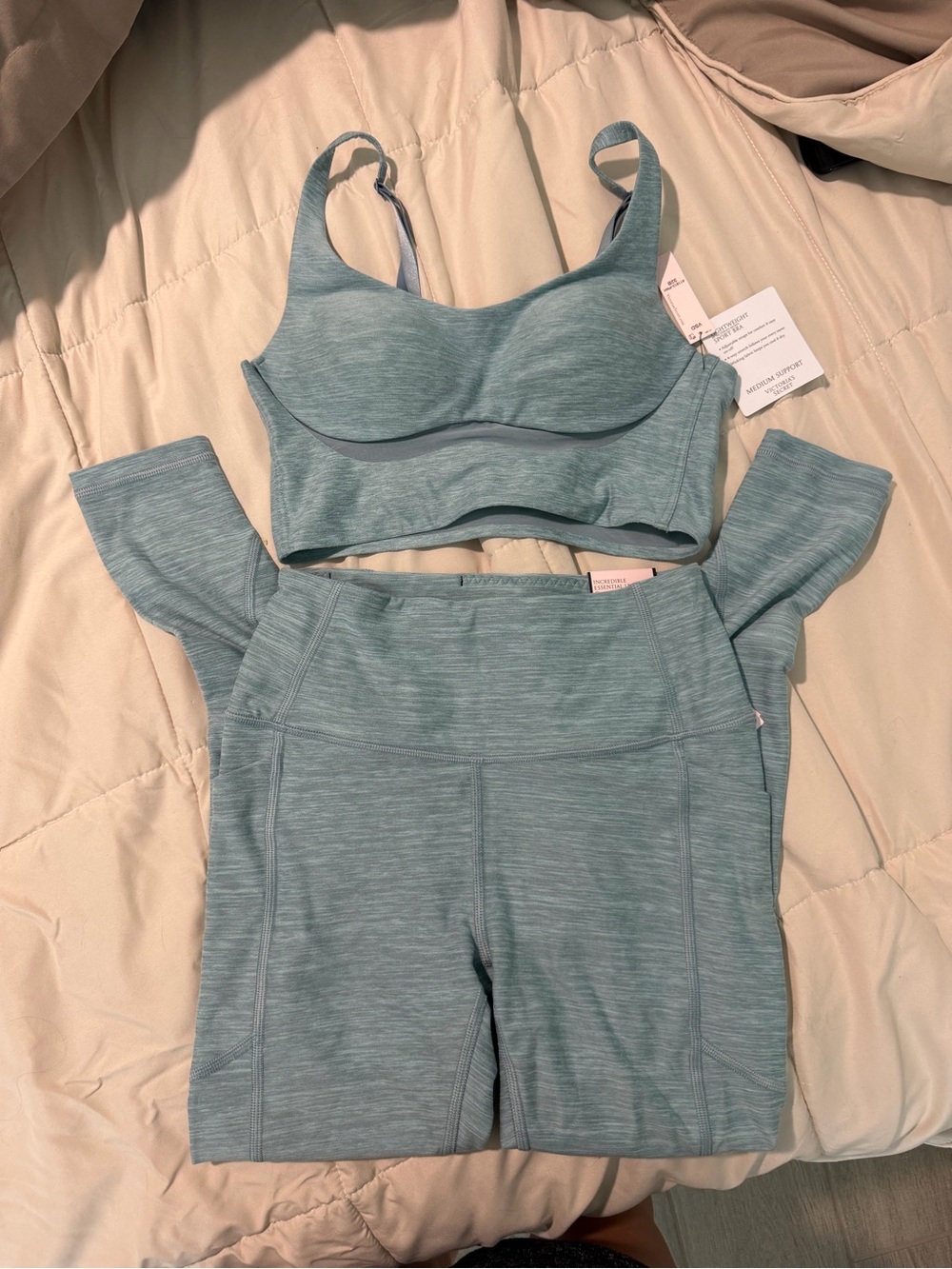 Victoria's Secret Seafoam Heathered Sports Bra and High-Waist Leggings
